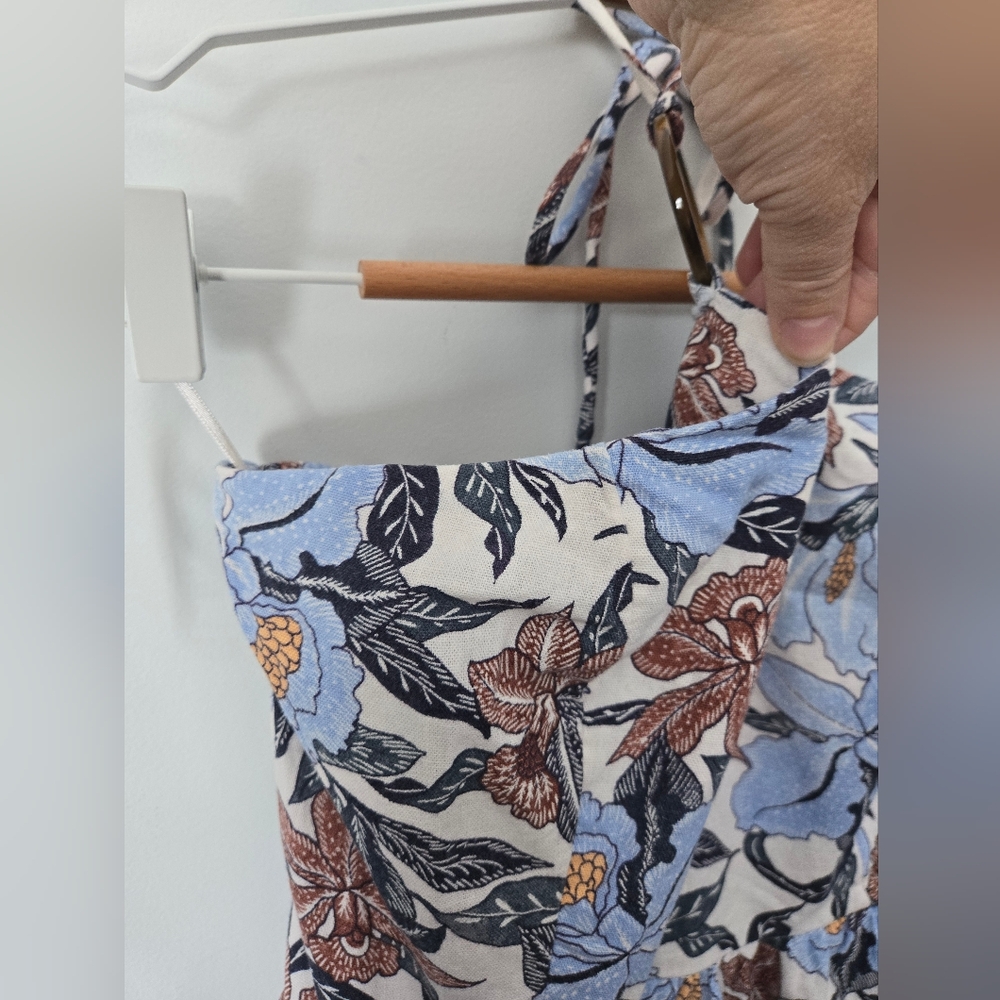 OLD NAVY Floral Halter Neck Blue Brown And White Linen Blend Romper - Picture 8 of 16